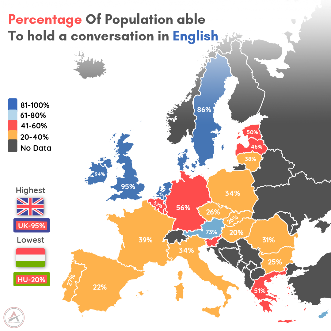 Скільки людей говорять в Європі англійською (Мапа) - фото 2