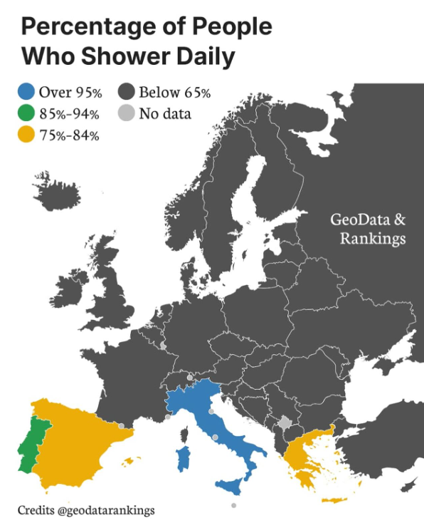 Хто в Європі миється щодня: неочікувана карта гігієнічних звичок - фото 2