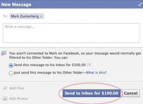 Facebook начал брать 100 у.е. за сообщение Цукербергу