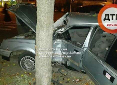 В Киеве водитель разбил авто, влетев ночью в дерево (ФОТО)