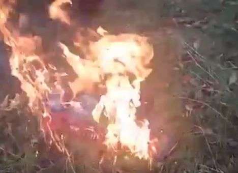 Это мы создали эту войну: В Донецке сожгли флаг «ДНР» (ВИДЕО)