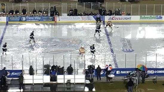 В США сыграли хоккейный поединок под дождем