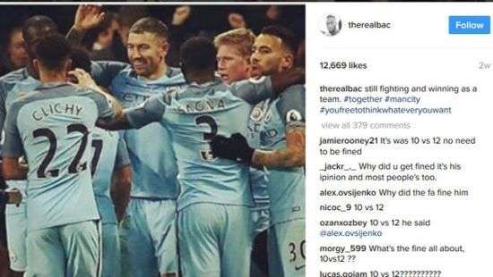 Футболиста «Манчестер Сити» оштрафовали на $50 тысяч за пост в соцсети