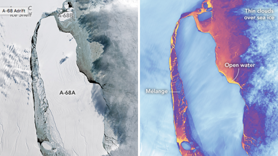 NASA опубликовало фото гигантского айсберга размером с Уэльс