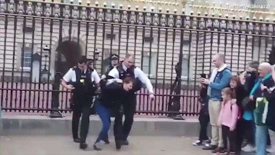 В Лондоне полиция сняла даму с забора Букингемского дворца (видео)