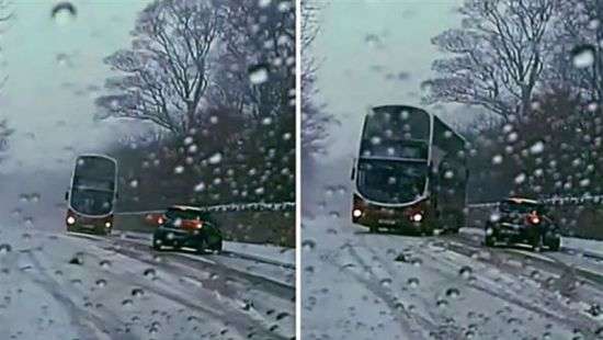 На заснеженной дороге в Шотландии водитель автобуса спас пассажиров от аварии (ВИДЕО)