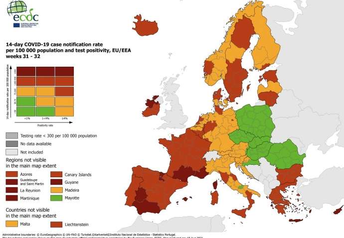 COVID-карта Европы: «зелеными» остаются лишь соседи Украины