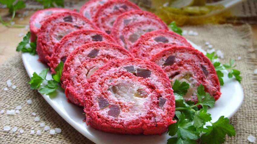 Бюджетное блюдо, побеждающее дорогие закуски: свекольный рулет с селедкой, что покорит гостей из первого куска.