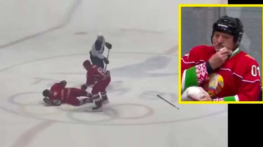Лукашенко упал на льду и не мог встать во время хоккейного матча: видео конфуза Лукашенко упал на льду и не мог встать во время хоккейного матча: видео конфуза