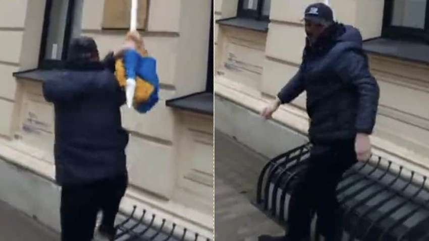 В Риге неизвестный сорвал украинский флаг со здания