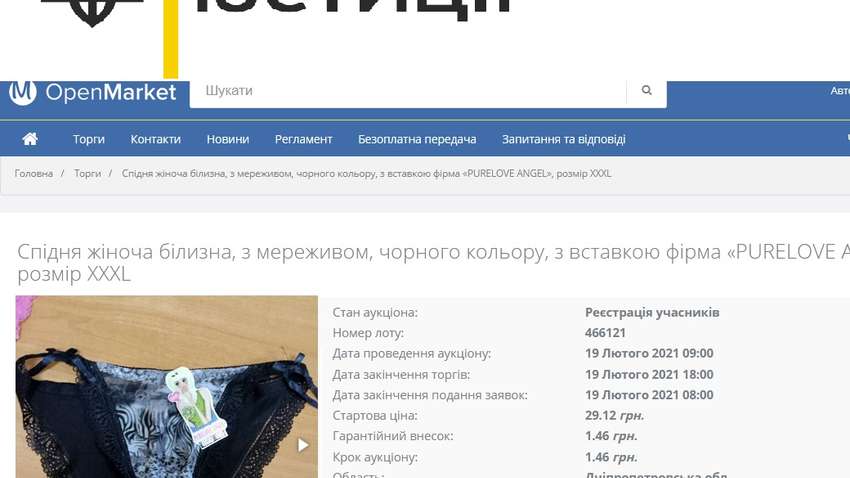 "Все по 19,41 грн": Минюст продает на аукционе арестованы женские трусики