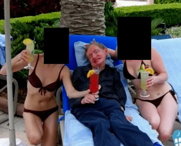 В файлах Эпштейна нашли фото Стивена Хокинга с двумя женщинами в бикини - фото 2