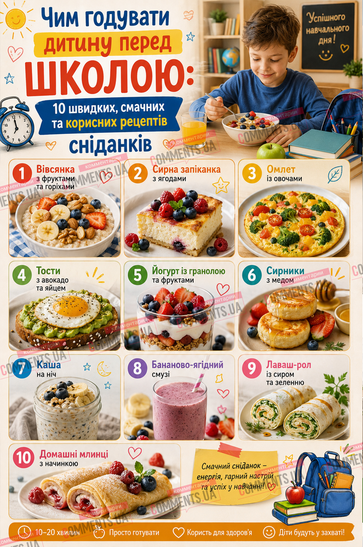 Энергия для обучения: 10 быстрых и полезных рецептов завтраков перед школой