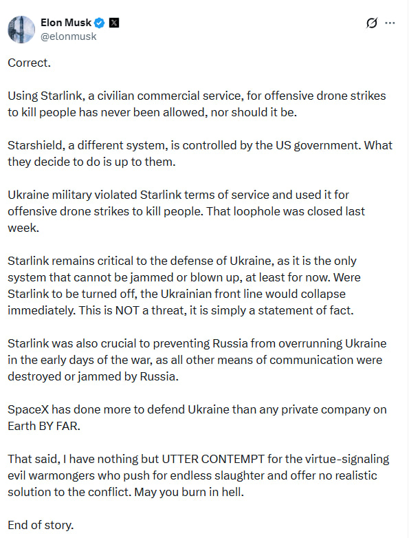 Маск розлютився через Starlink в Україні: що може статися з фронтом - фото 2 Маск розлютився через Starlink в Україні: що може статися з фронтом - фото 2