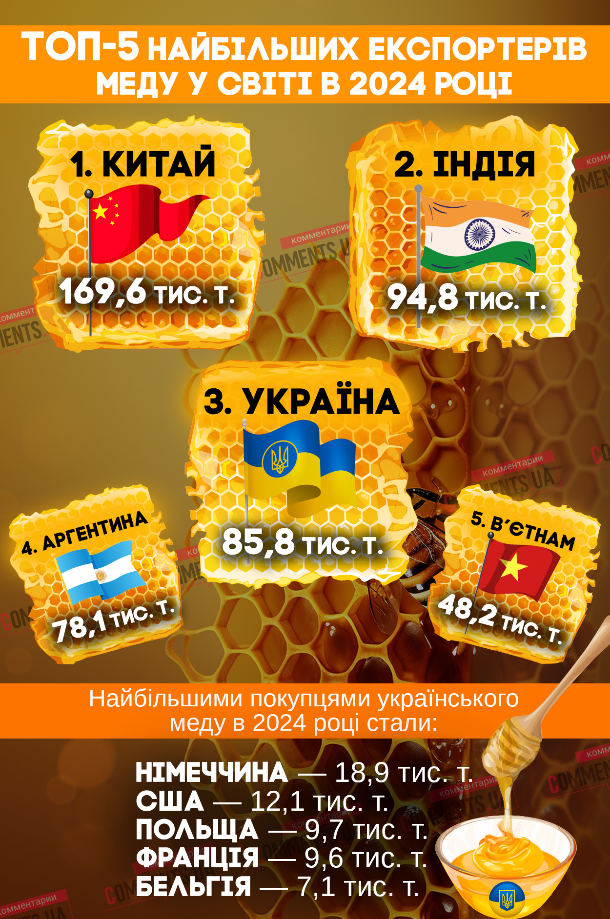 Крупнейшие экспортеры меда в мире: какое место заняла Украина (ИНФОГРАФИКА)