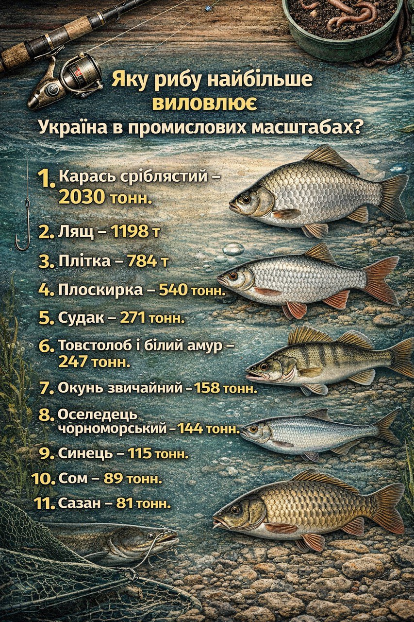 Сом, карась или окунь: какую рыбу в Украине вылавливают больше всего в 2025 году