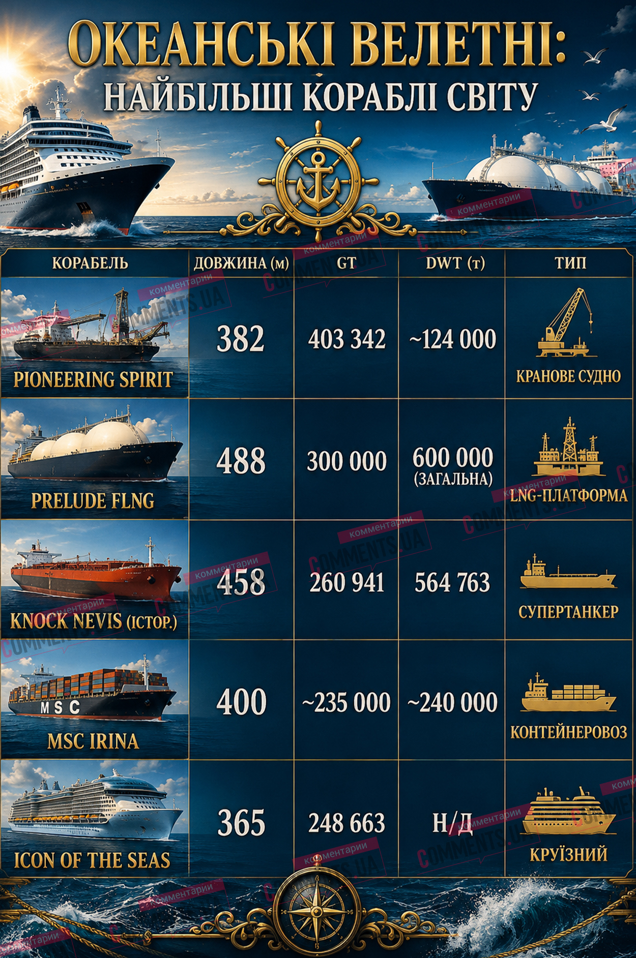Какой самый большой корабль в мире (ИНФОГРАФИКА)