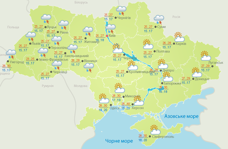 Прогноз погоди в Україні: кого накриють дощ і грози (карта) - фото 2