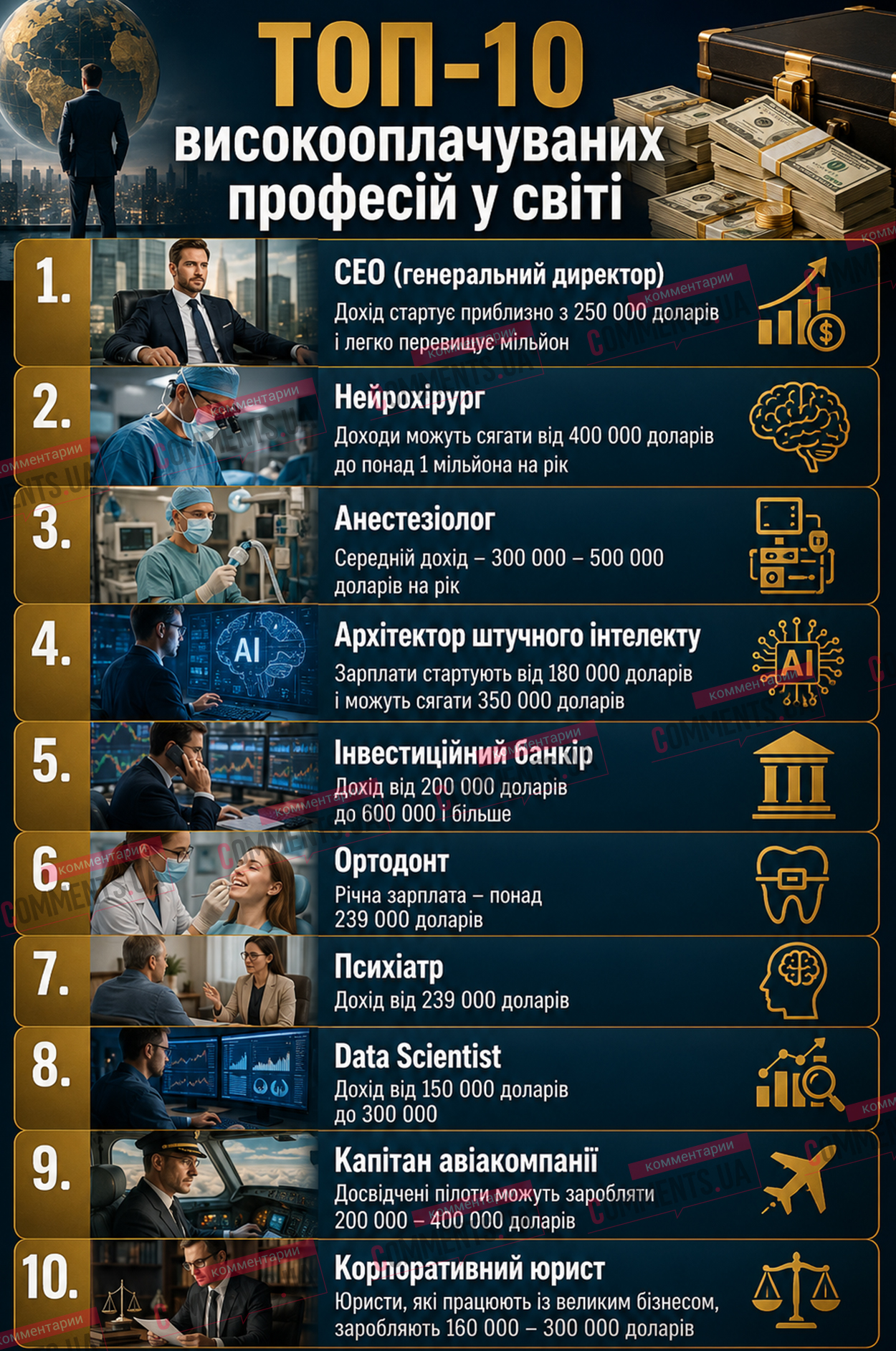 Эти специалисты зарабатывают сотни тысяч долларов: ТОП-10 высокооплачиваемых профессий в мире