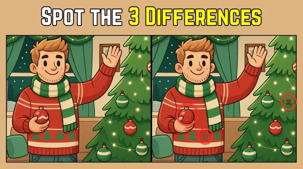 Знайдіть 3 відмінності на зображенні хлопчика, який святкує Різдво: у вас є 20 секунд - фото 2