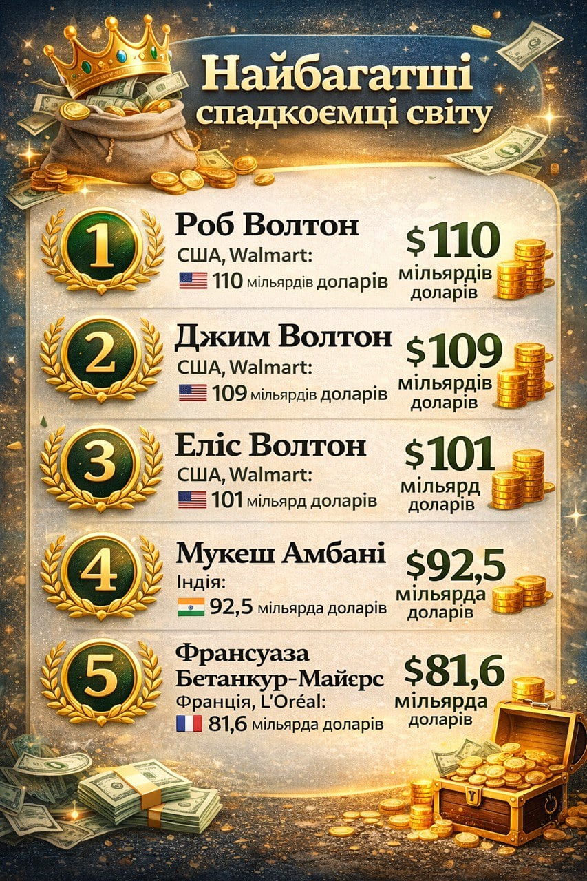 Миллиарды по наследству: ТОП-5 самых богатых детей состоятельных родителей (ИНФОГРАФИКА)  