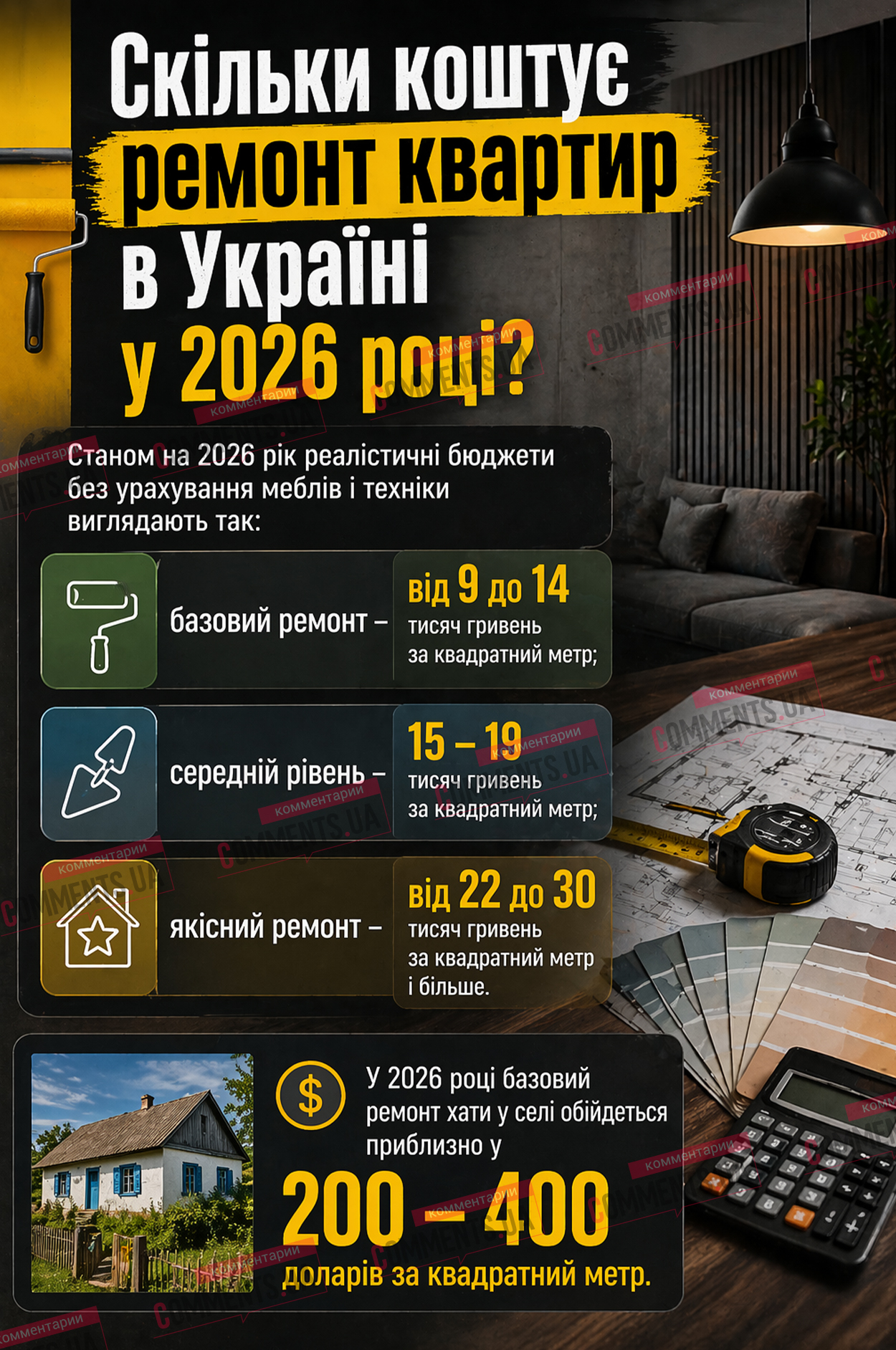 Такого шока вы не ожидали: озвучена сумма ремонта квартир в Украине в 2026 году (ИНФОГРАФИКА)